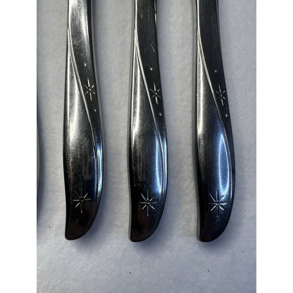 Oneida Community Twin Star 5 Dinner Knives Atomic Starburst MCM Vintage